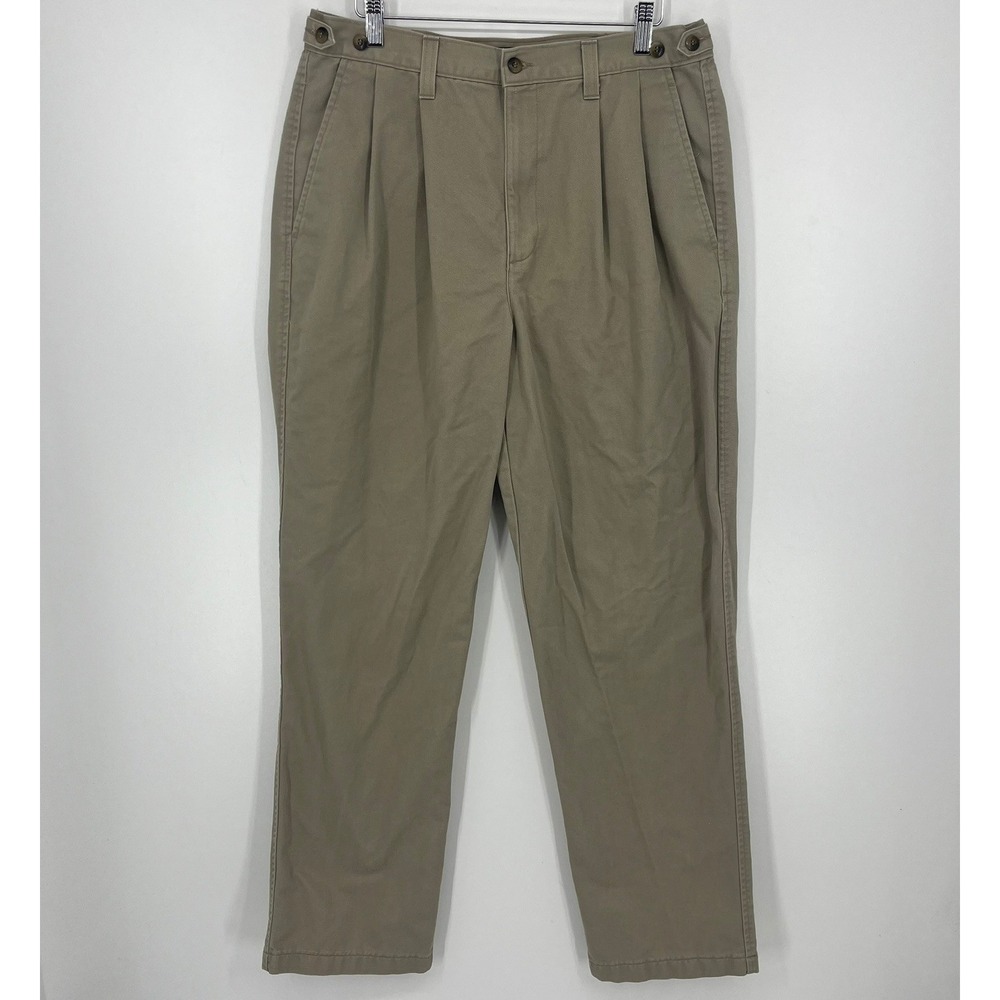 Dockers Mens Pleated Relaxed Fit Chino Khaki Pants Tan Side Adjusters